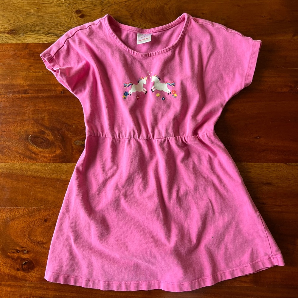 Hanna Andersson girl pink dress unicorn 100% cotton